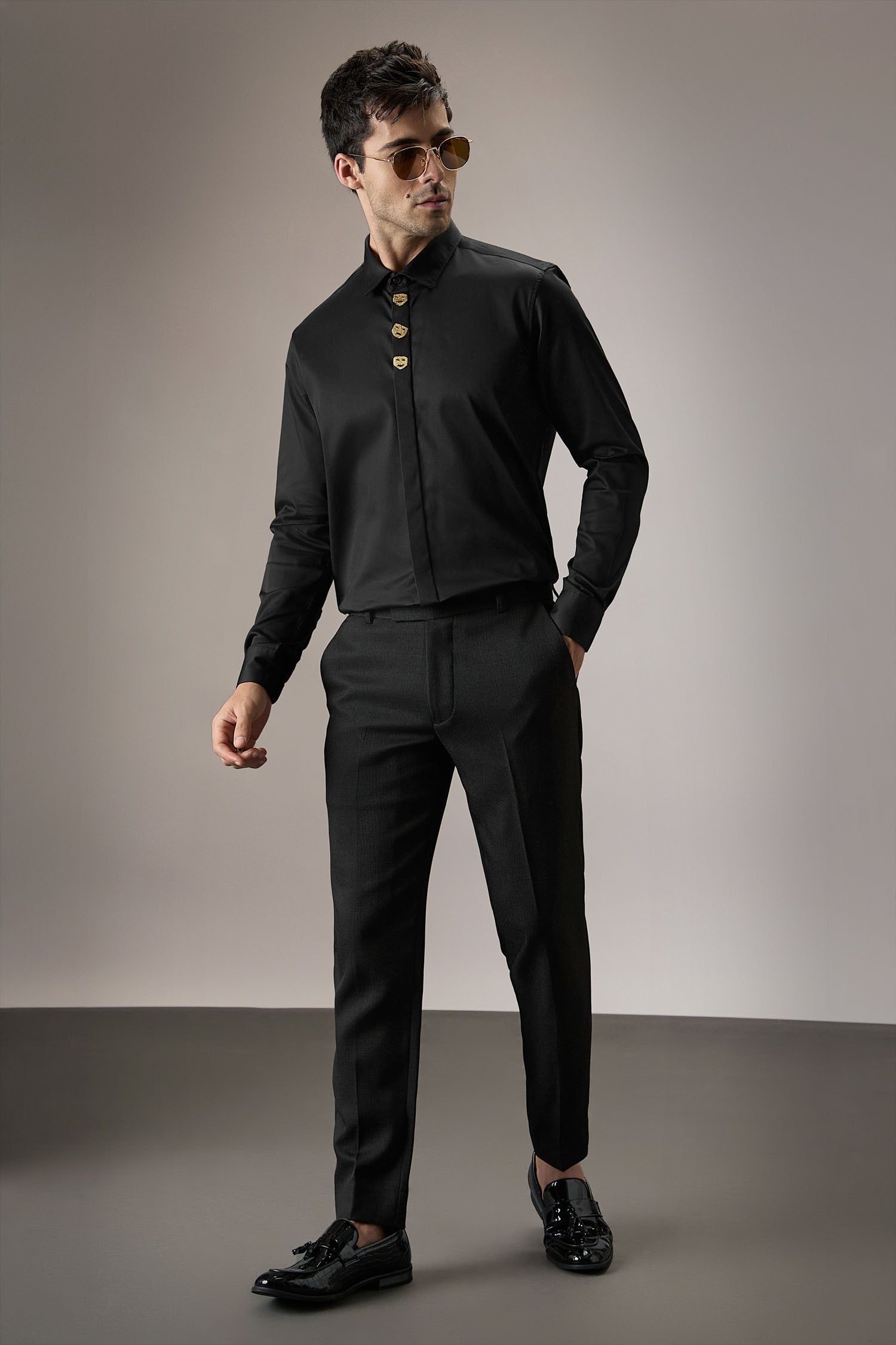 Faces - Hand Embroidered Designer Shirt - Black