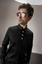 Faces - Hand Embroidered Designer Shirt - Black