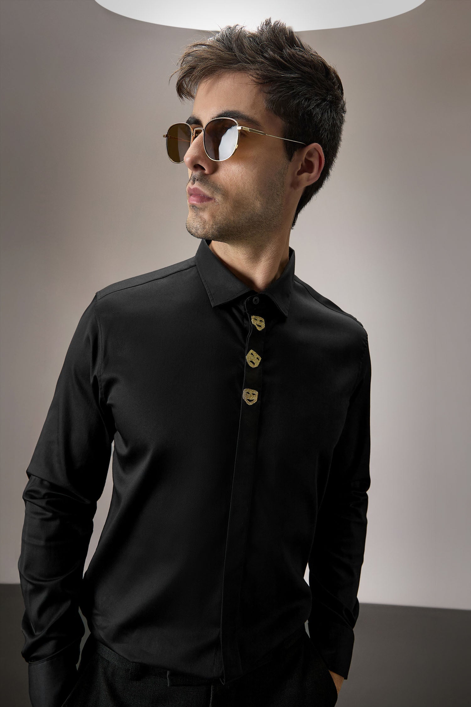 Faces - Hand Embroidered Designer Shirt - Black