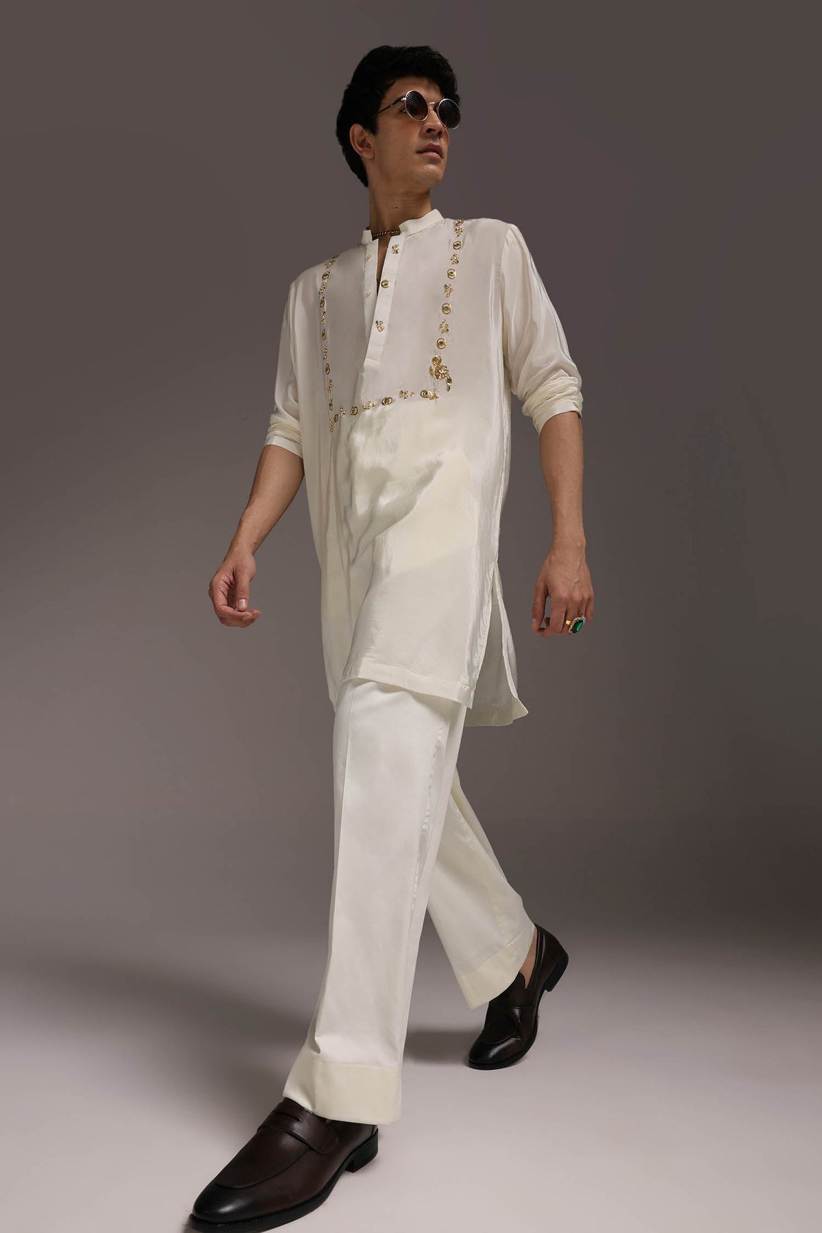 Wade - Hand Embroidered Designer Kurta - Ivory