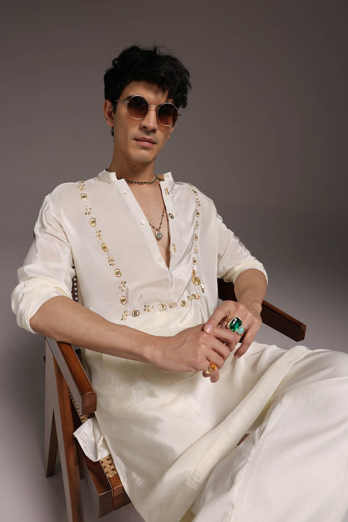 Wade - Hand Embroidered Designer Kurta - Ivory