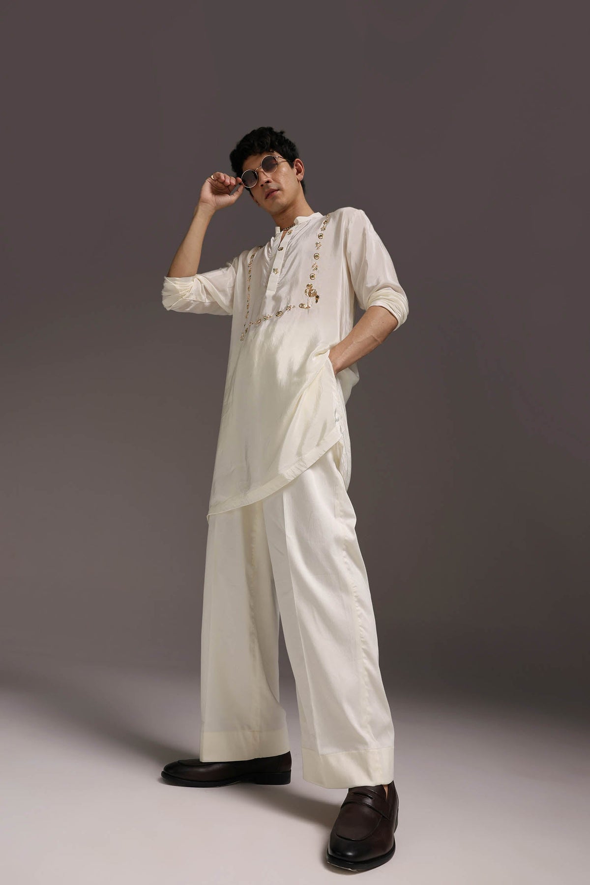 Wade - Hand Embroidered Designer Kurta - Ivory