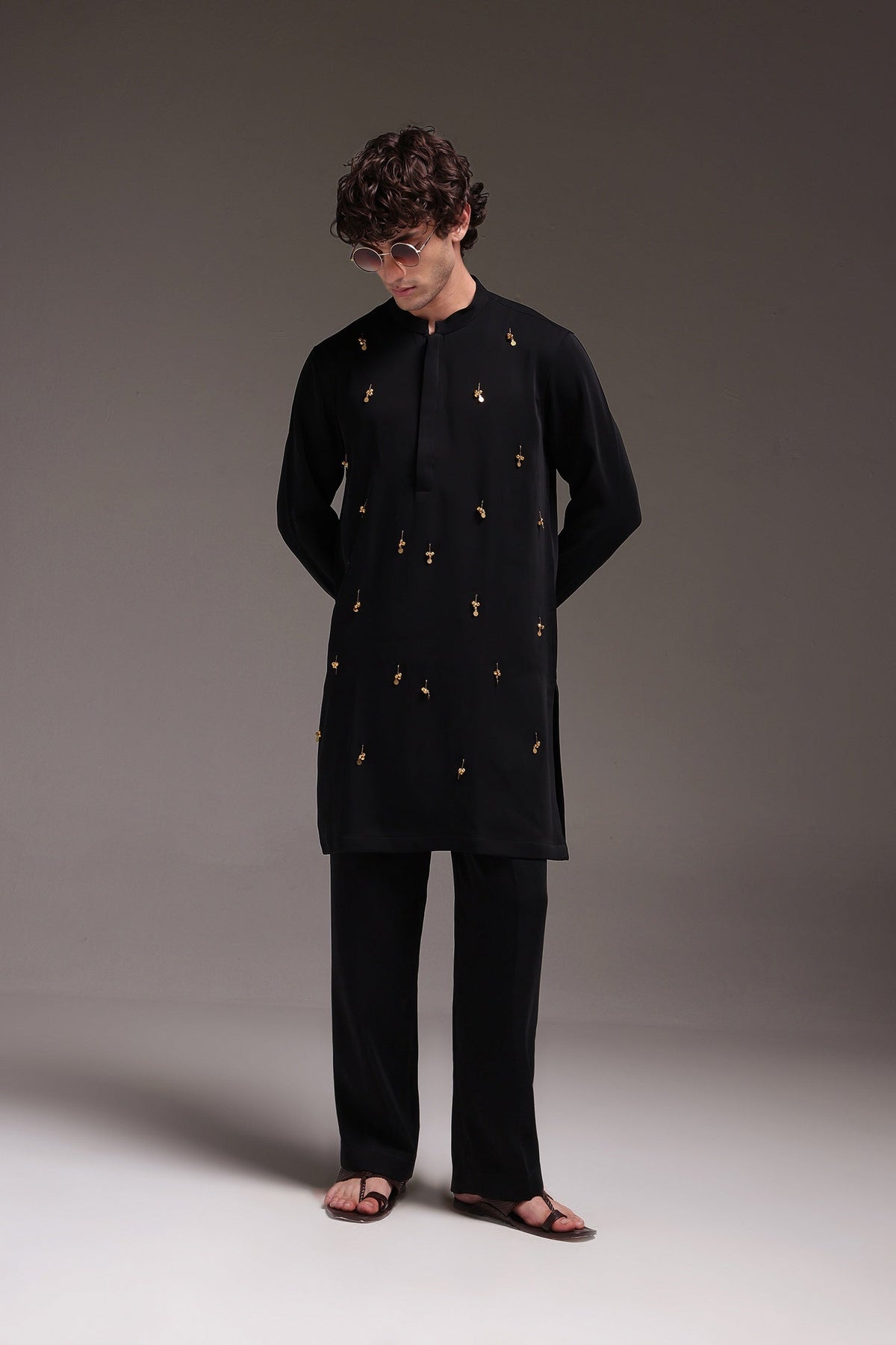 Jingle(Ghungru) - Hand Embroidered Designer Kurta Set - Black