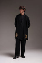 Lion - Hand Embroidered Designer Shawl - Black
