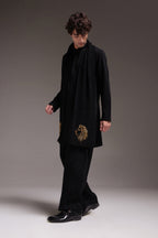 Lion - Hand Embroidered Designer Shawl - Black