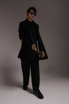 Lion - Hand Embroidered Designer Shawl - Black