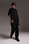 Lion - Hand Embroidered Designer Shawl - Black