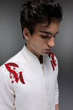 Spring - Hand Embroidered Designer Bundi With Kurta - Ivory