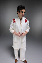 Spring - Hand Embroidered Designer Bundi With Kurta - Ivory