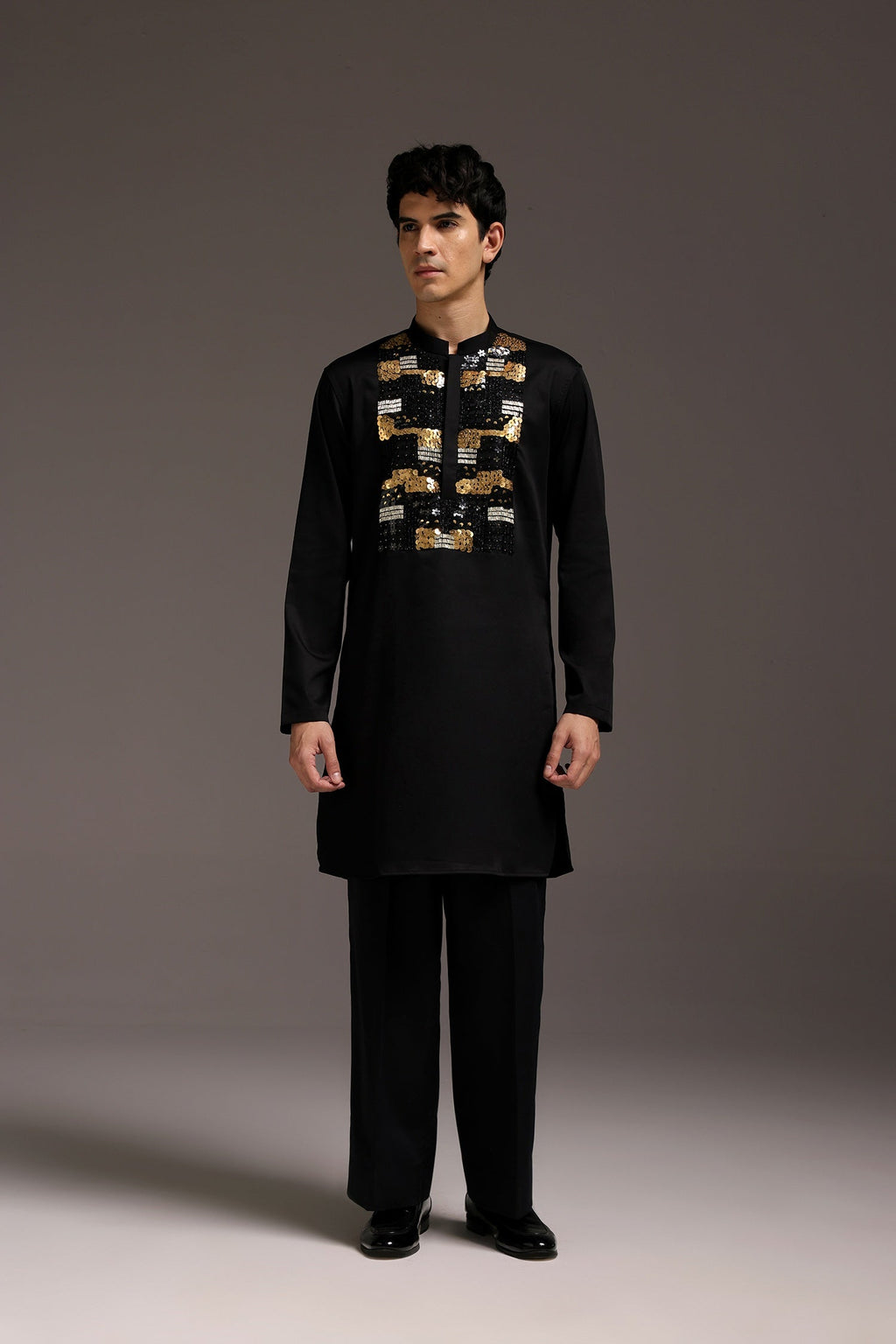 Starlit Patch - Hand Embroidered Designer Kurta - Black
