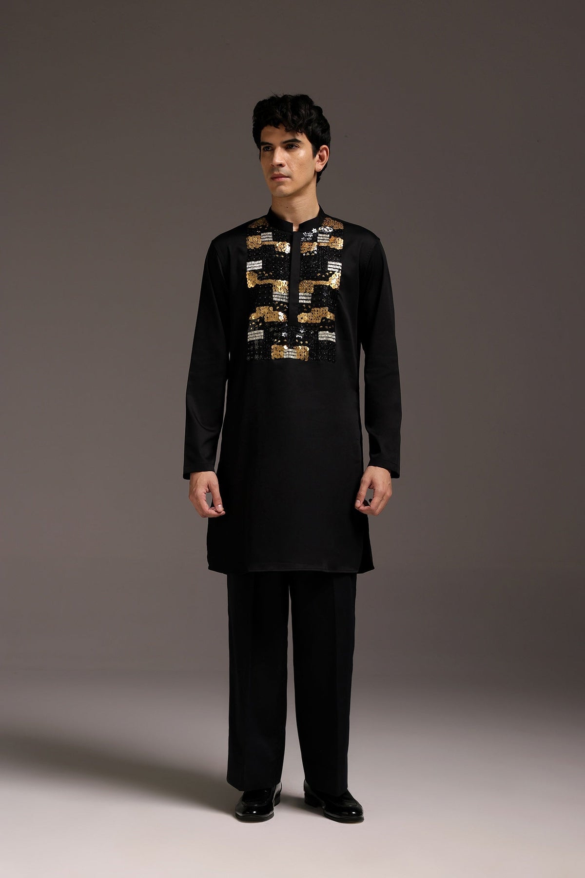 Starlit Patch - Hand Embroidered Designer Kurta - Black