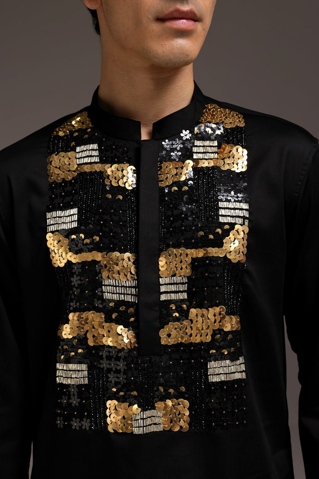 Starlit Patch - Hand Embroidered Designer Kurta - Black