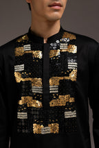 Starlit Patch - Hand Embroidered Designer Kurta - Black