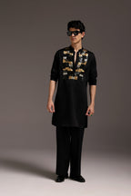Starlit Patch - Hand Embroidered Designer Kurta - Black