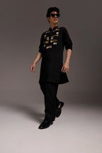 Starlit Patch - Hand Embroidered Designer Kurta - Black