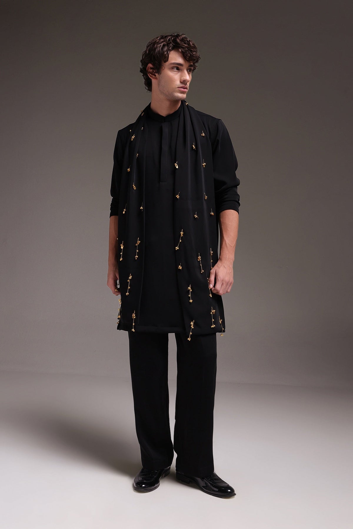 Tinkle - Hand Embroidered Designer Shawl - Black