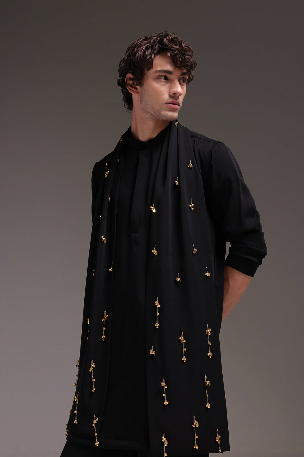 Tinkle - Hand Embroidered Designer Shawl - Black