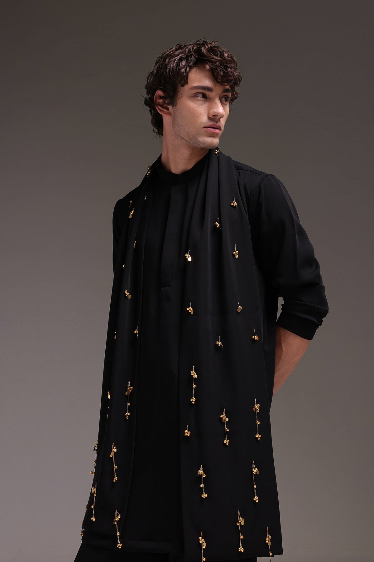 Tinkle - Hand Embroidered Designer Shawl - Black