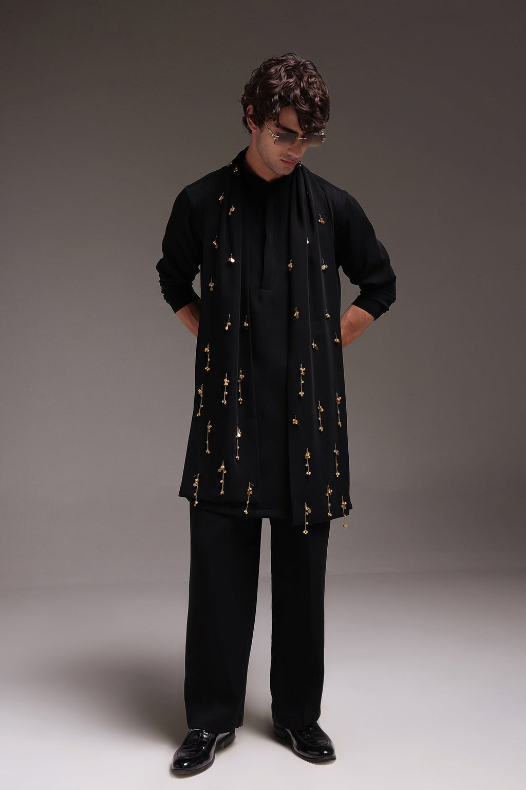 Tinkle - Hand Embroidered Designer Shawl - Black
