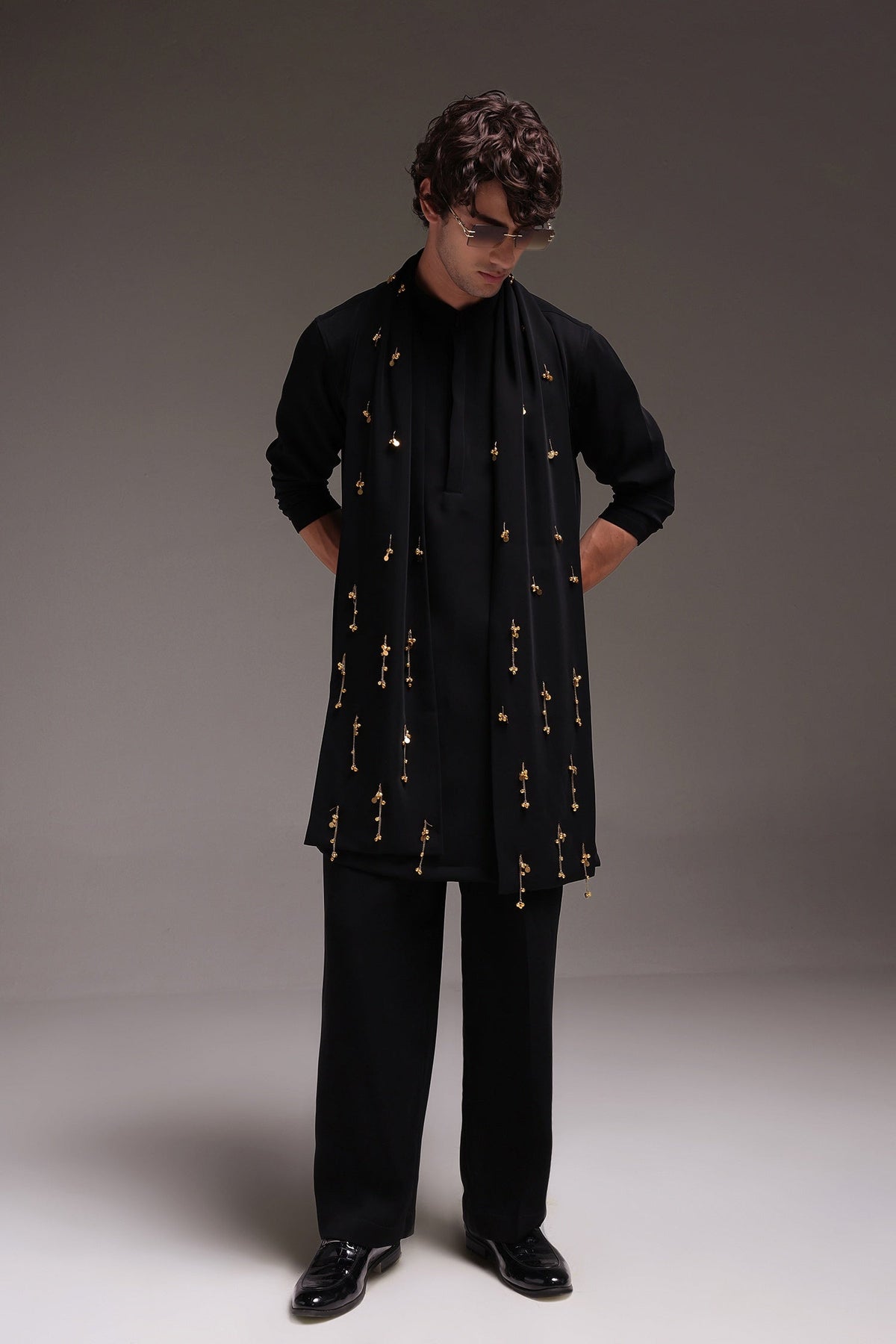 Tinkle - Hand Embroidered Designer Shawl - Black