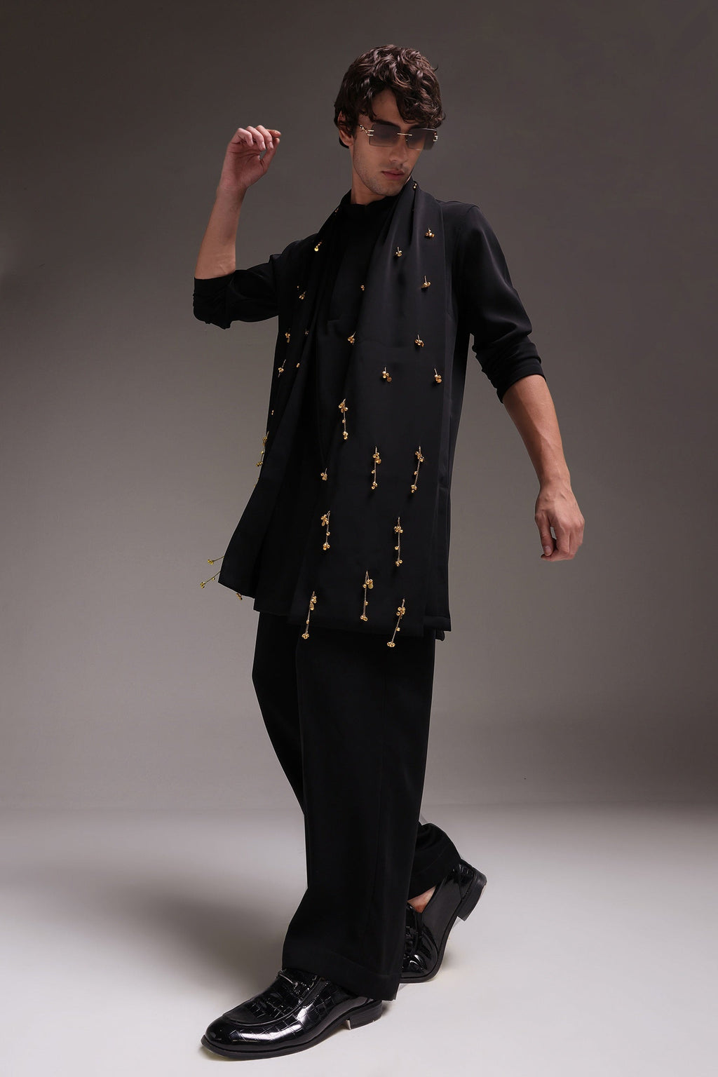 Tinkle - Hand Embroidered Designer Shawl - Black