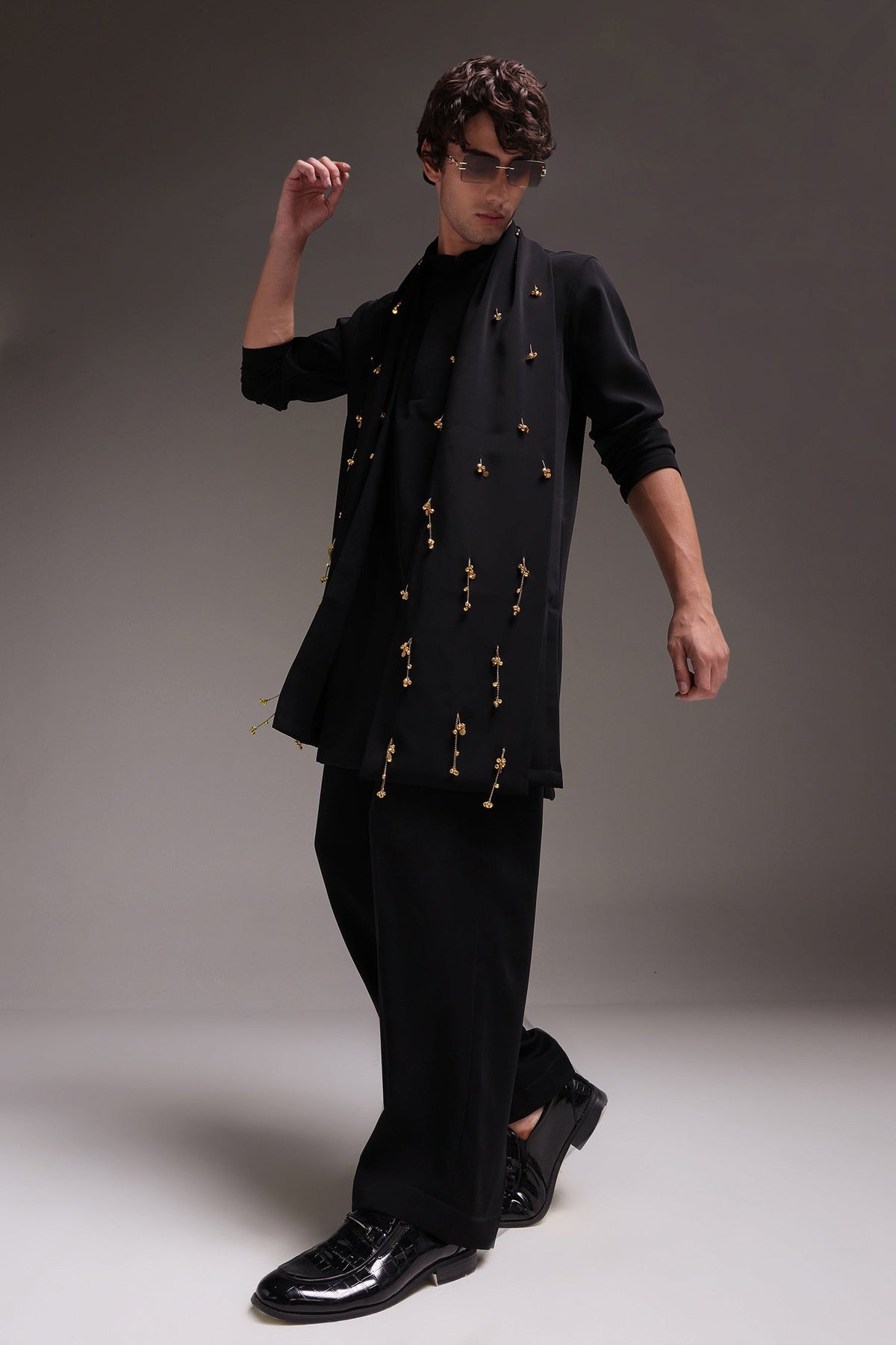 Tinkle - Hand Embroidered Designer Shawl - Black