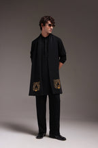 Tiger - Hand Embroidered Designer Shawl - Black