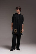 Tiger - Hand Embroidered Designer Shawl - Black