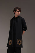 Tiger - Hand Embroidered Designer Shawl - Black