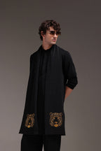 Tiger - Hand Embroidered Designer Shawl - Black