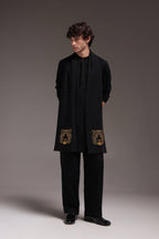 Tiger - Hand Embroidered Designer Shawl - Black