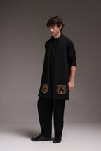 Tiger - Hand Embroidered Designer Shawl - Black