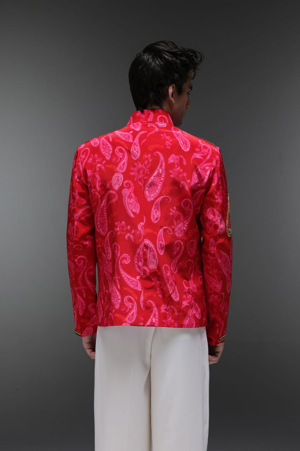 Crimson Dot (Pasiely) - Hand Embroidered Jacket And Shirt - Red