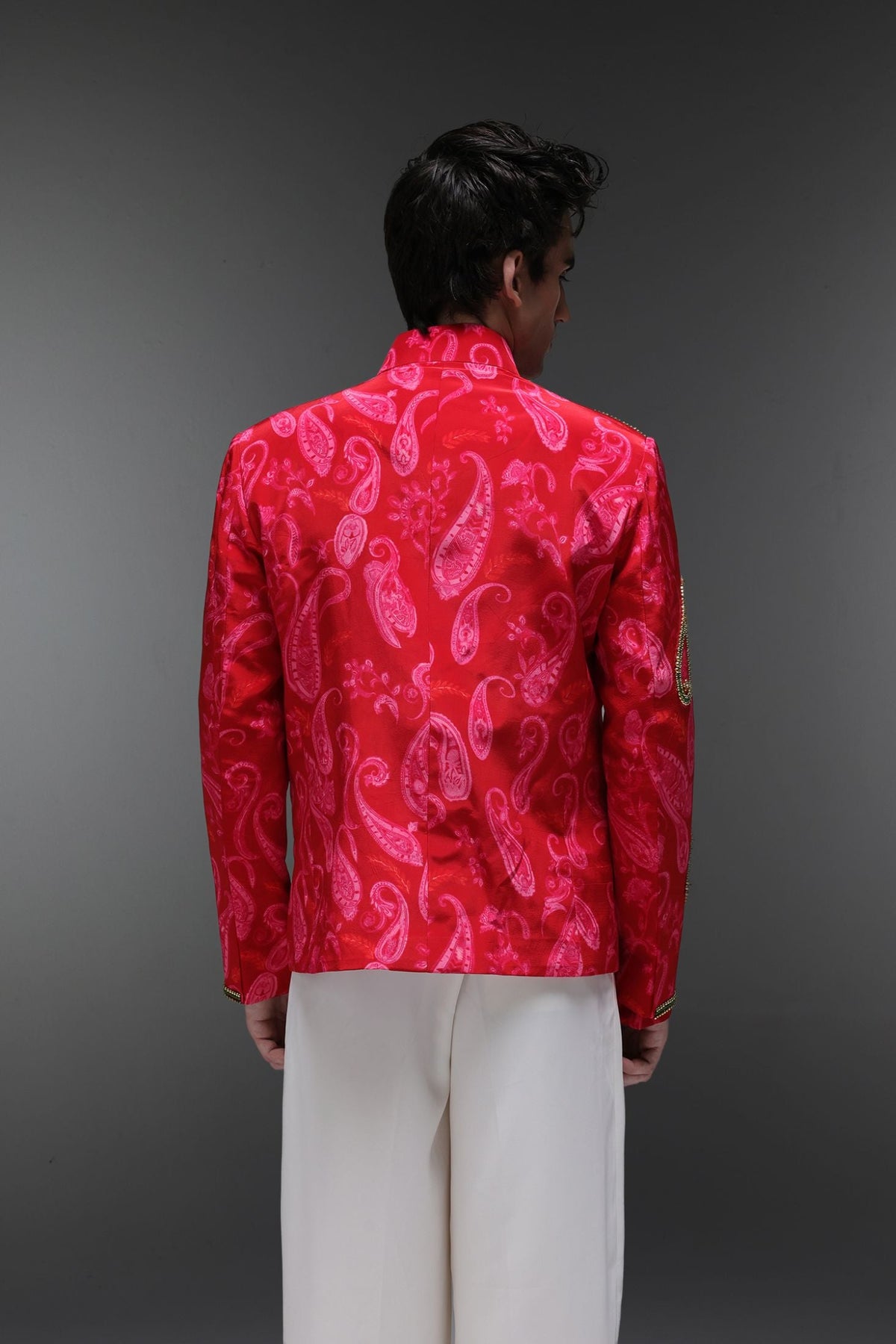 Crimson Dot (Pasiely) - Hand Embroidered Jacket And Shirt - Red