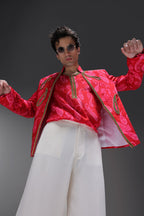 Crimson Dot (Pasiely) - Hand Embroidered Jacket And Shirt - Red
