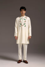 Natant Tiger - Hand Embroidered Designer Kurta - Ivory