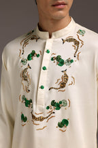 Natant Tiger - Hand Embroidered Designer Kurta - Ivory