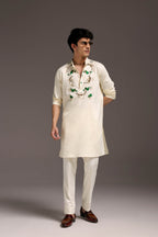 Natant Tiger - Hand Embroidered Designer Kurta - Ivory