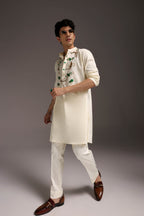 Natant Tiger - Hand Embroidered Designer Kurta - Ivory