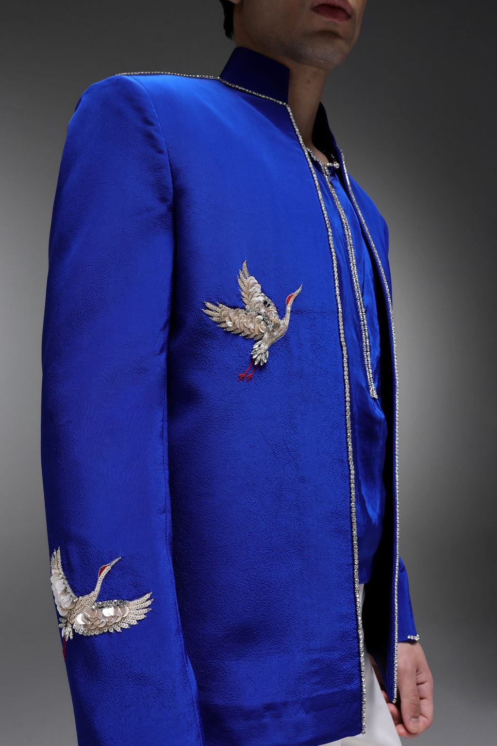 Heron (Bird) - Hand Embroidered Bandhgala - Royal Blue