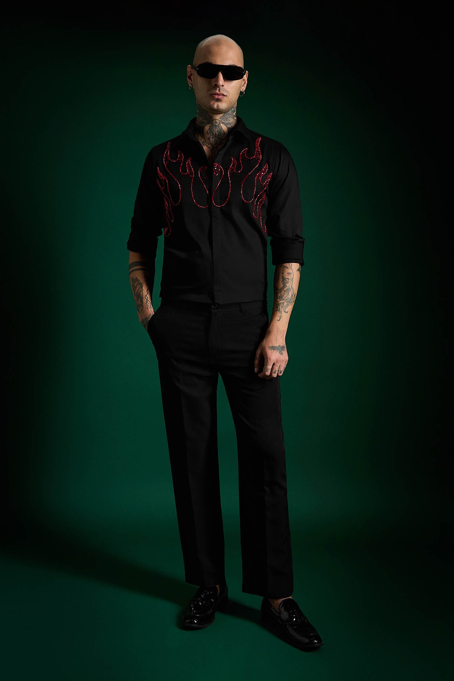 Flames- Hand Embroidered Designer Shirt