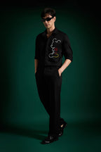 Big Mickey - Black Hand Embroidered Designer Shirt - Black