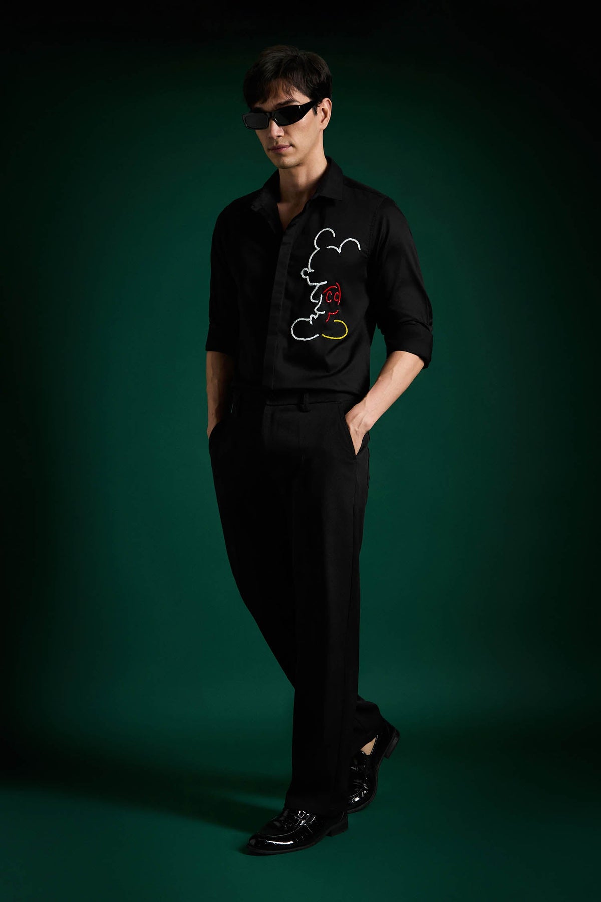 Big Mickey - Black Hand Embroidered Designer Shirt - Black
