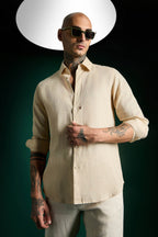Spade Hand Embroidered Irish Linen Shirt - Beige