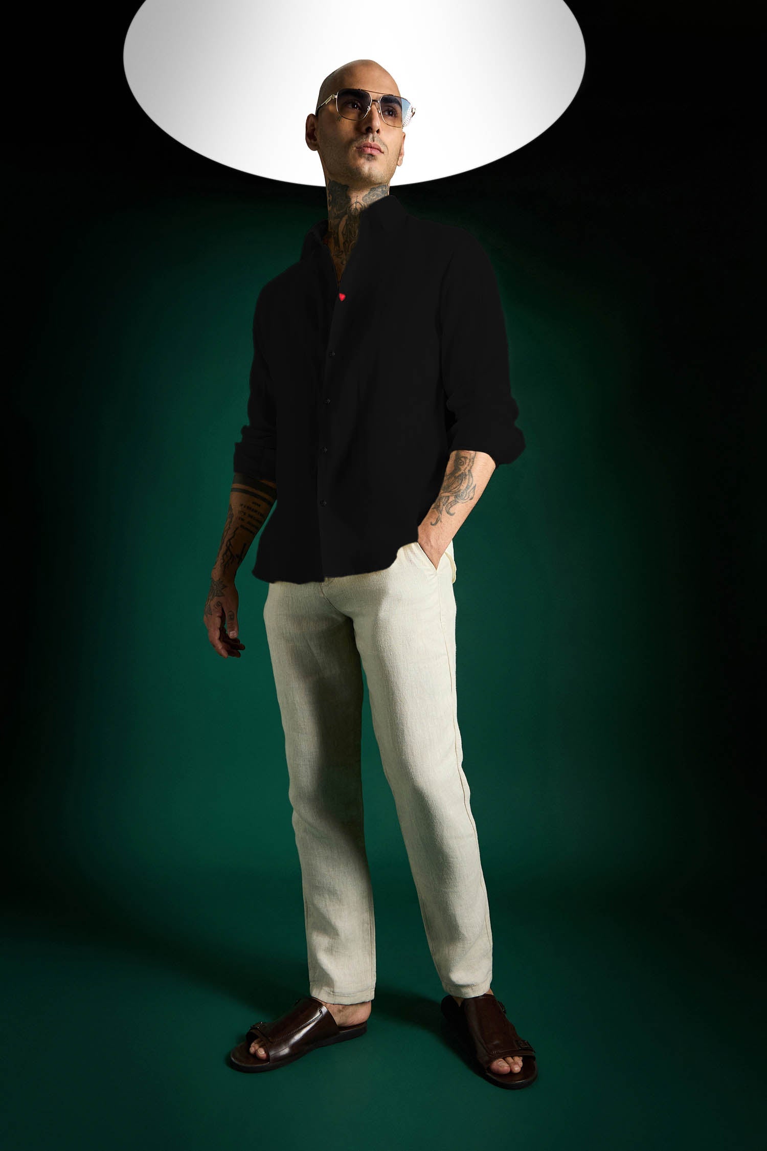 Heart Hand Embroidered Irish Linen Shirt - Black