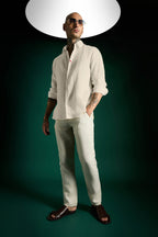 Heart Hand Embroidered Irish Linen Shirt - Ivory