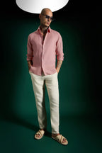 Irish Hand Embroidered Linen Shirt - Salmon Pink