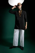 Bell Clusters Hand Embroidered Designer Kurta - Black