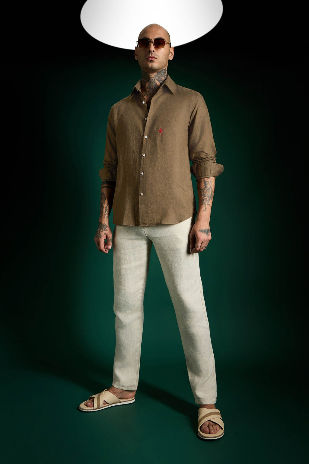 Bird Hand Embroidered Irish Linen Shirt - Cocoa Brown