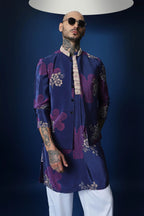 Flower Print Bandhani Hand Embroidered Bundi Set - Blue